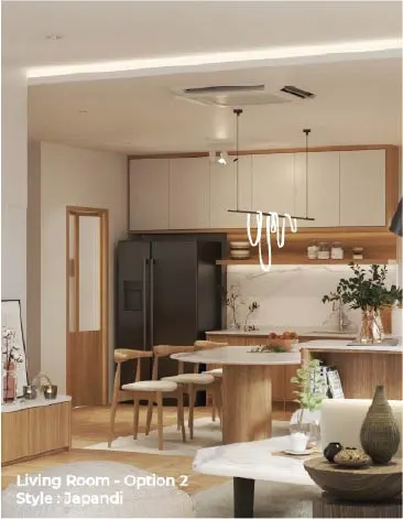 แบบห้องนั่งเล่นทางเลือกที่ 2 สไตล์ Japandi โดย OBJ Design & Build