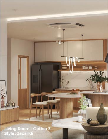 แบบห้องนั่งเล่นทางเลือกที่ 2 สไตล์ Japandi โดย OBJ Design & Build