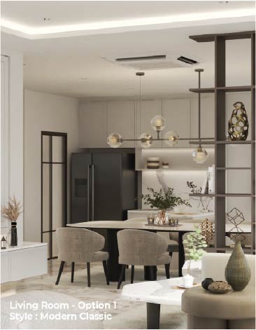 แบบห้องนั่งเล่นทางเลือกที่ 1 สไตล์ Modern Classic โดย OBJ Design & Build