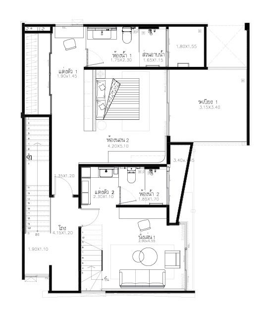 แบบแปลนการจัดวางพื้นที่ห้องโดย OBJ Design & Build